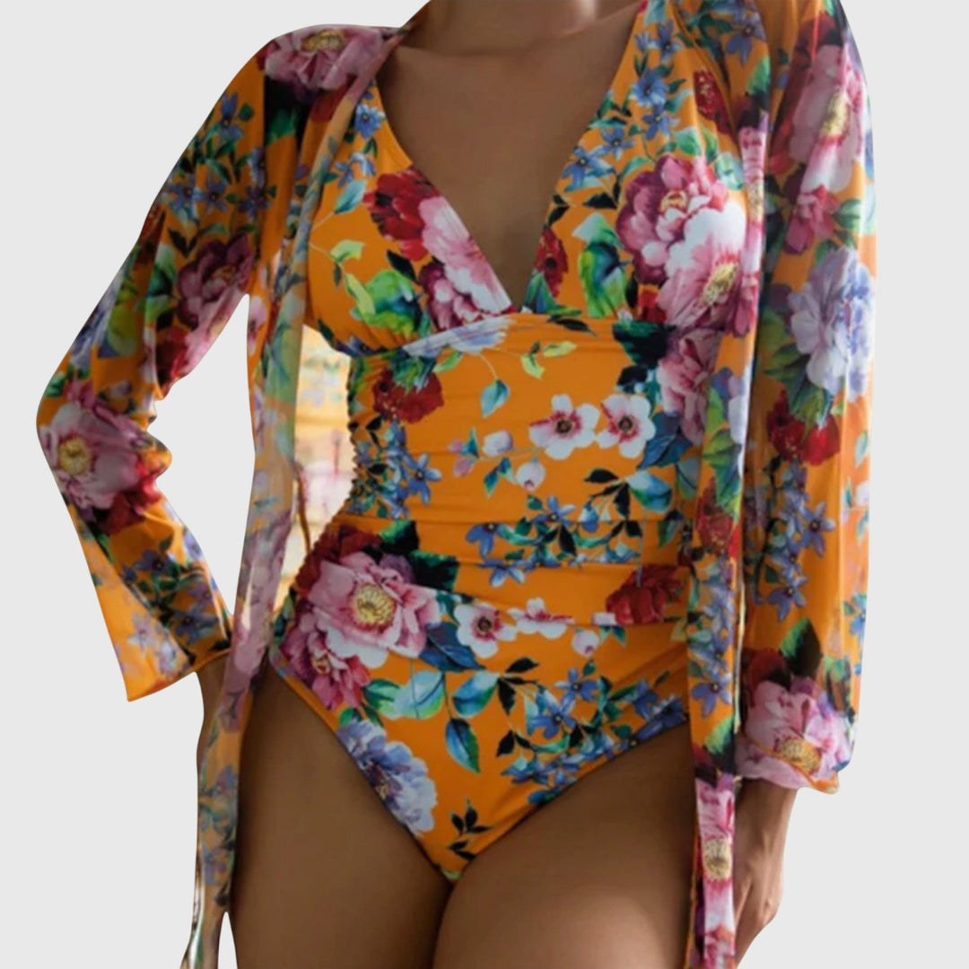 Women's Floral Print Swimsuit Set with Secure Straps for Beach D
