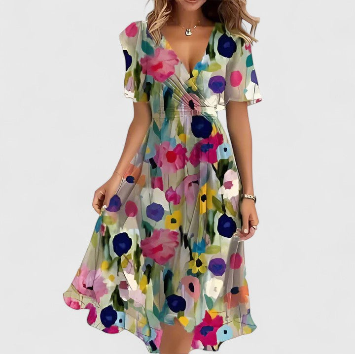 Women's Floral Short Dress with Flutter Sleeves for Party