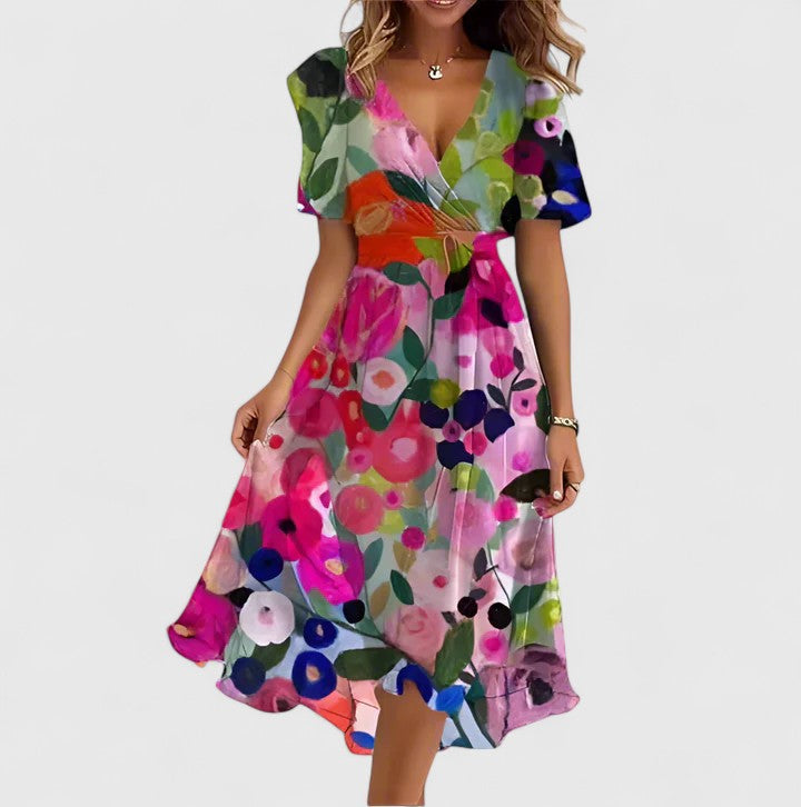 Women's Floral Short Dress with Flutter Sleeves for Party