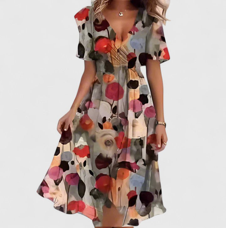 Women's Floral Short Dress with Flutter Sleeves for Party