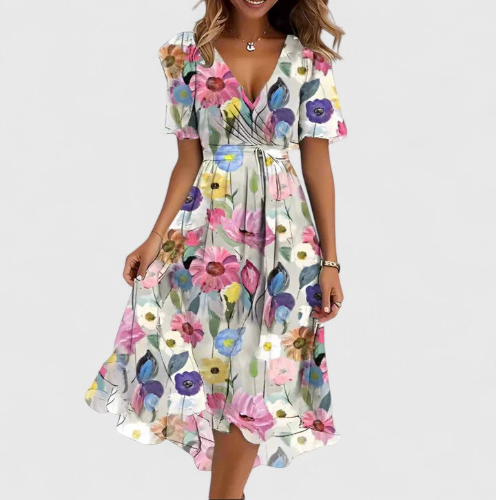 Women's Floral Short Dress with Flutter Sleeves for Party