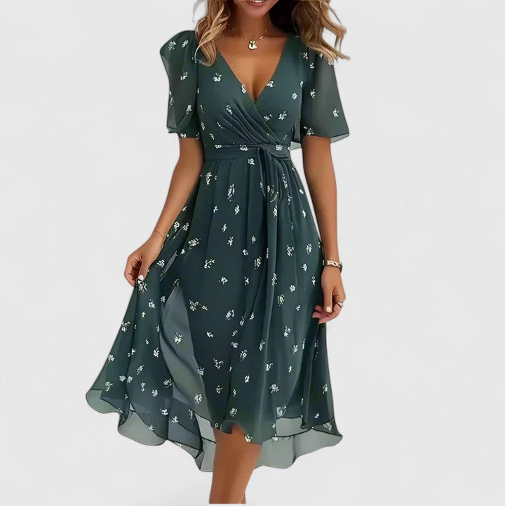Women's Floral Short Dress with Flutter Sleeves for Party