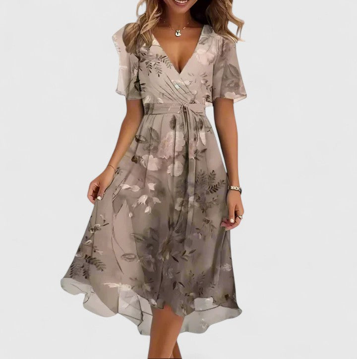 Women's Floral Short Dress with Flutter Sleeves for Party