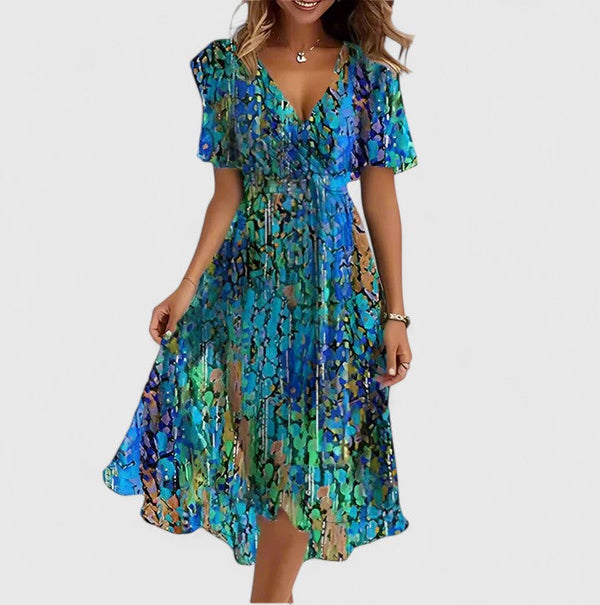 Women's Floral Short Dress with Flutter Sleeves for Party