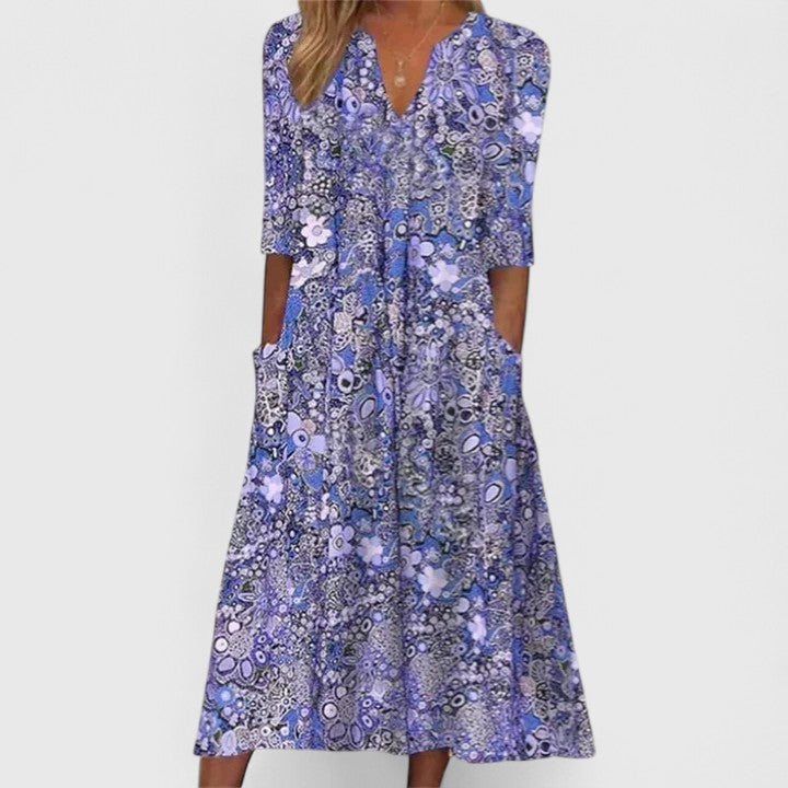 Women's Floral Summer Dress with Pockets for Beach Outings
