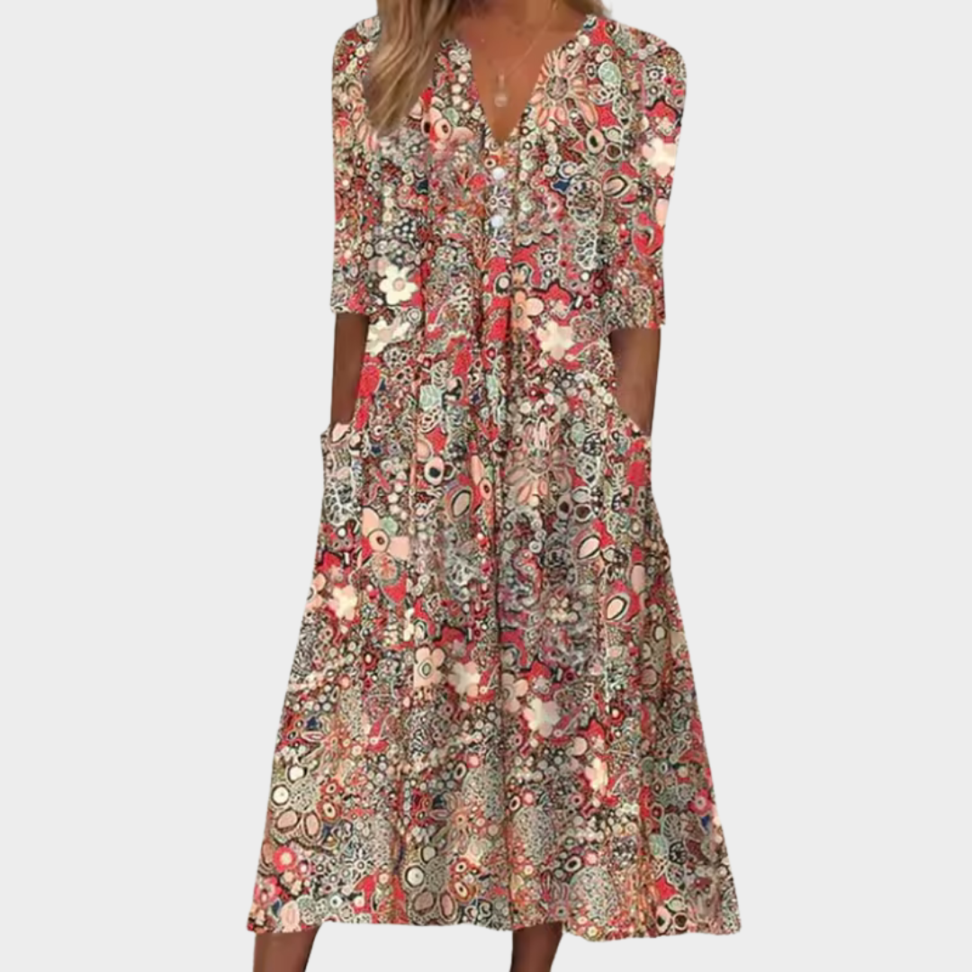 Women's Floral Summer Dress with Pockets for Beach Outings