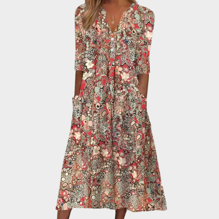 Women's Floral Summer Dress with Pockets for Beach Outings