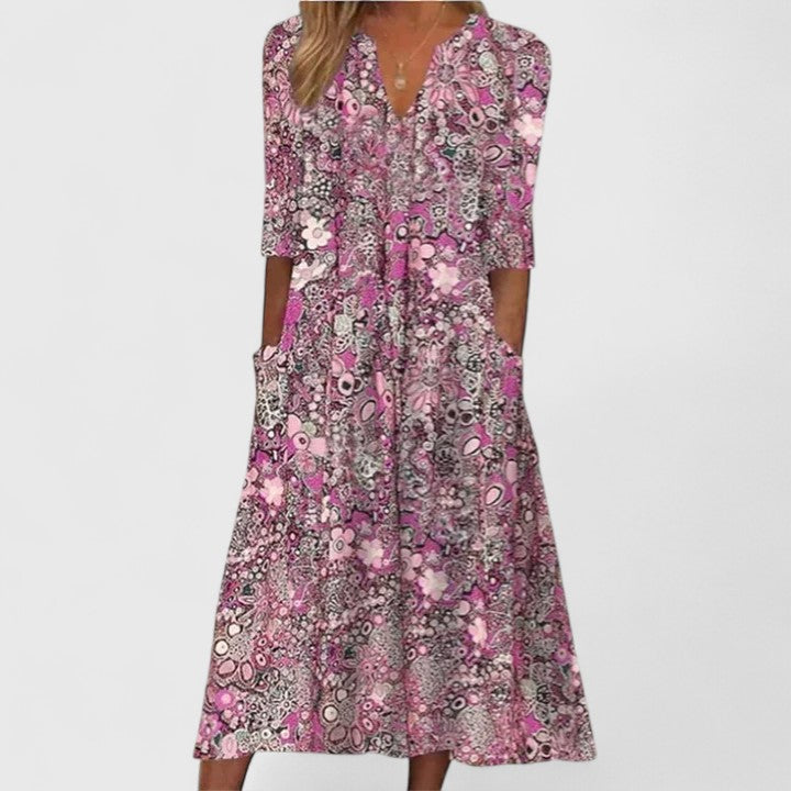 Women's Floral Summer Dress with Pockets for Beach Outings