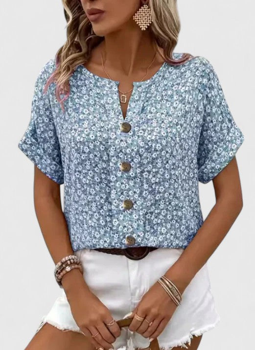 Women's Floral Summer Top with Button Details for Sunny Days