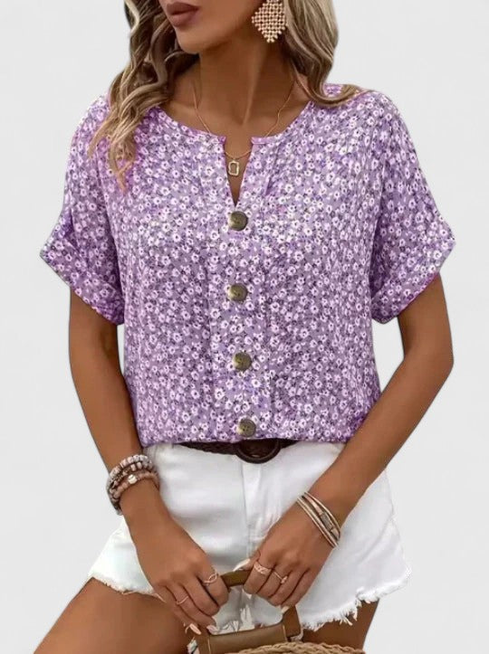 Women's Floral Summer Top with Button Details for Sunny Days