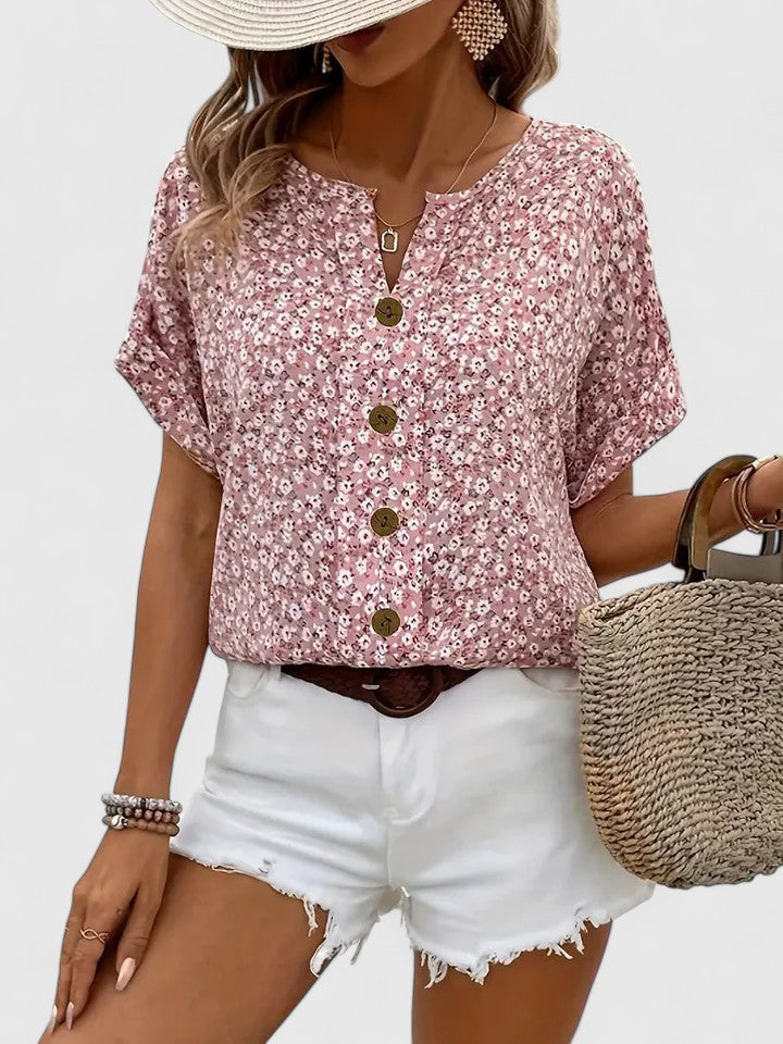 Women's Floral Summer Top with Button Details for Sunny Days