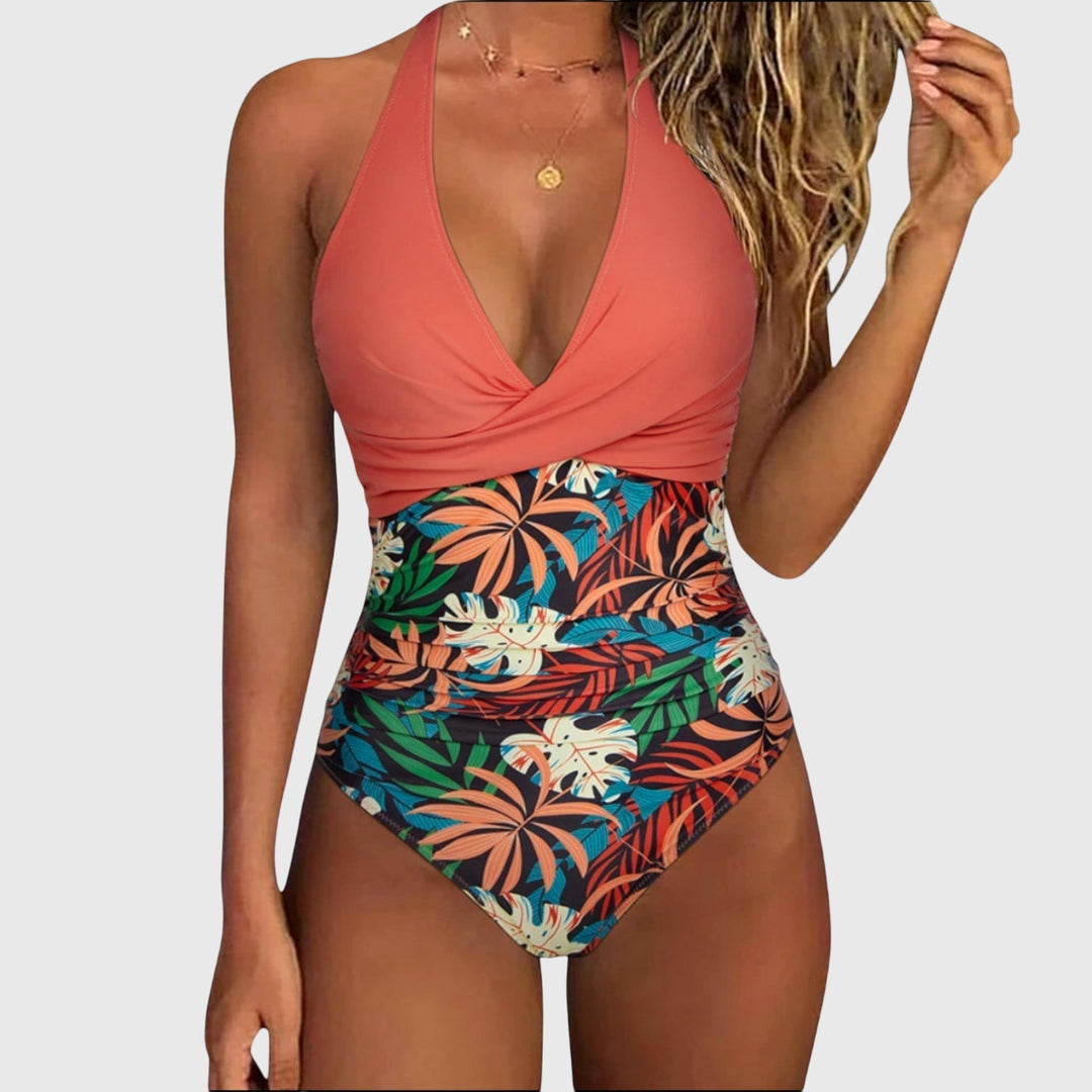 Women's Floral Swimsuit with V-Neck for Beach Days