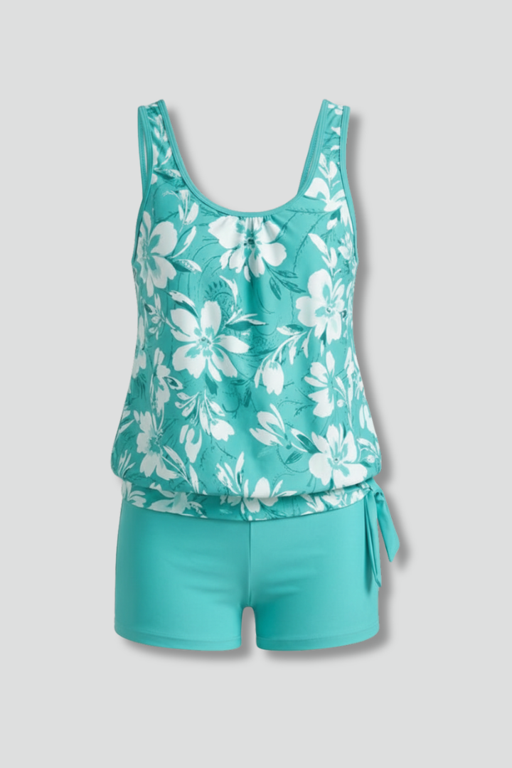 Women's Floral Tankini Set with Shorts for Summer Beach