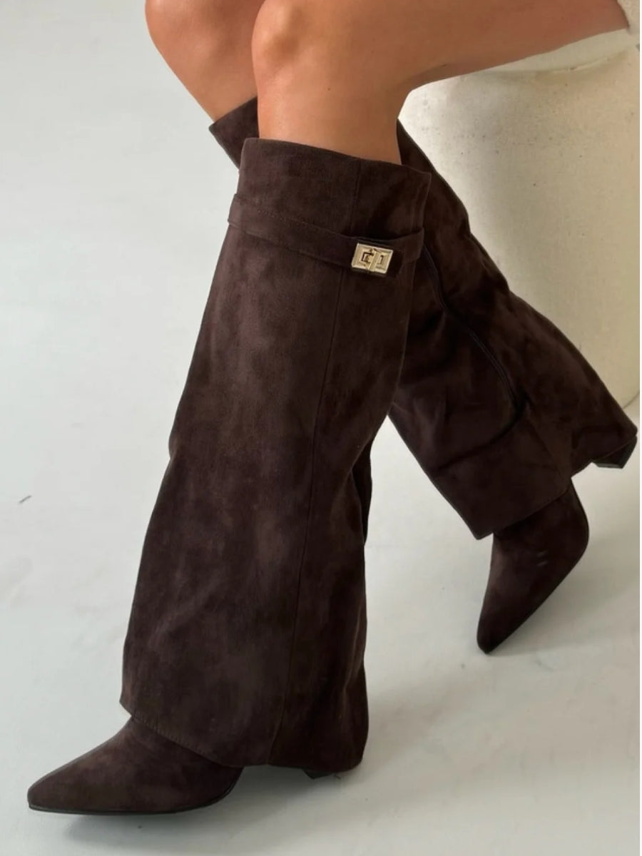 Women’s Fold-Over Boots with Golden Detail