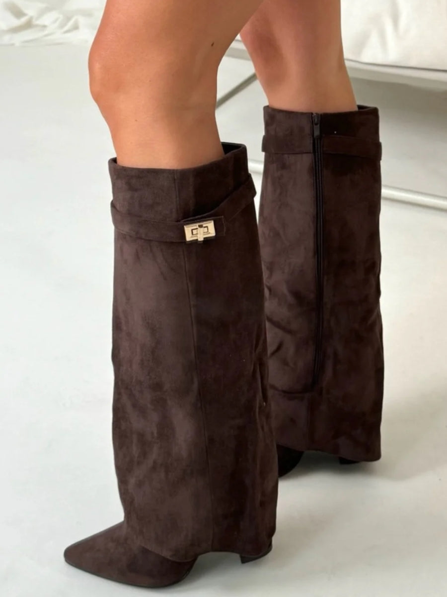 Women’s Fold-Over Boots with Golden Detail