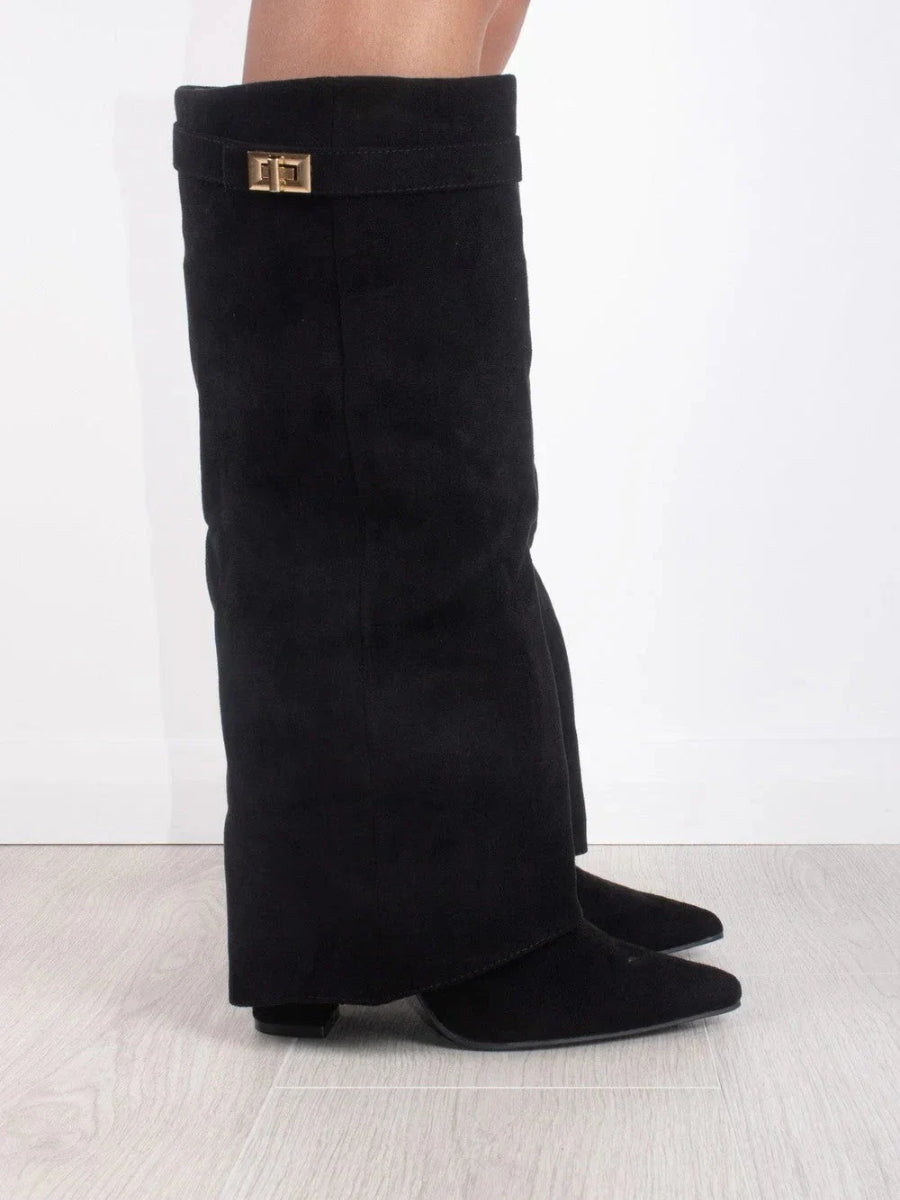 Women’s Fold-Over Boots with Golden Detail