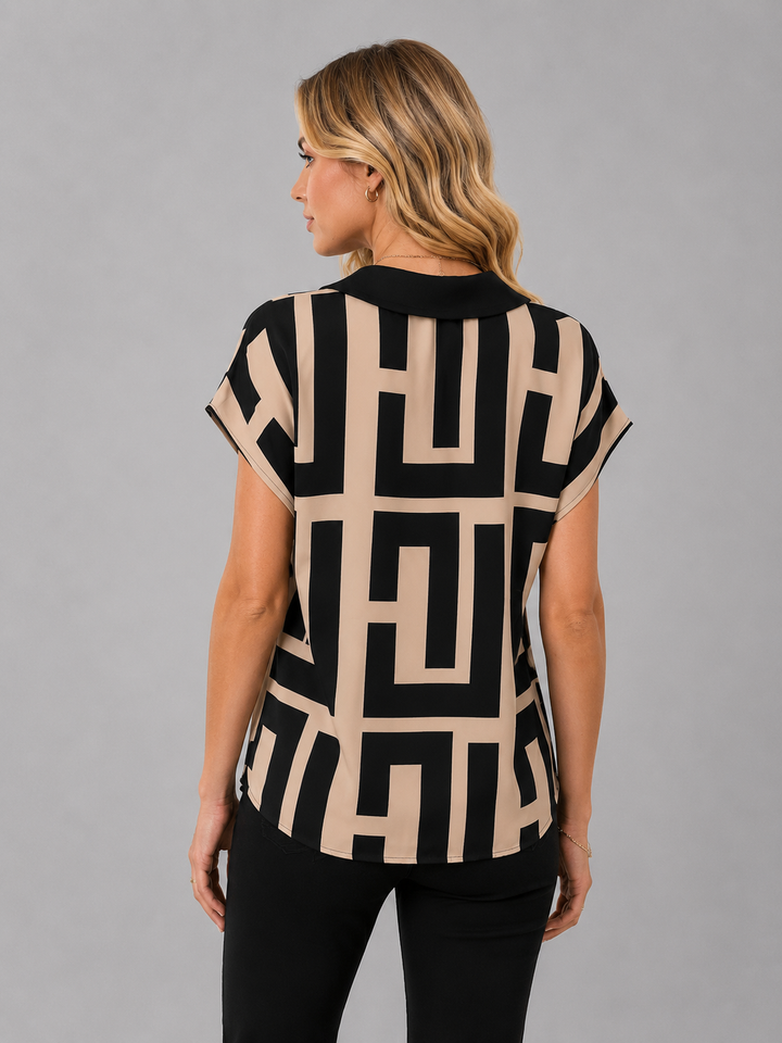 Women’s Geometric Blouse with V-Neck