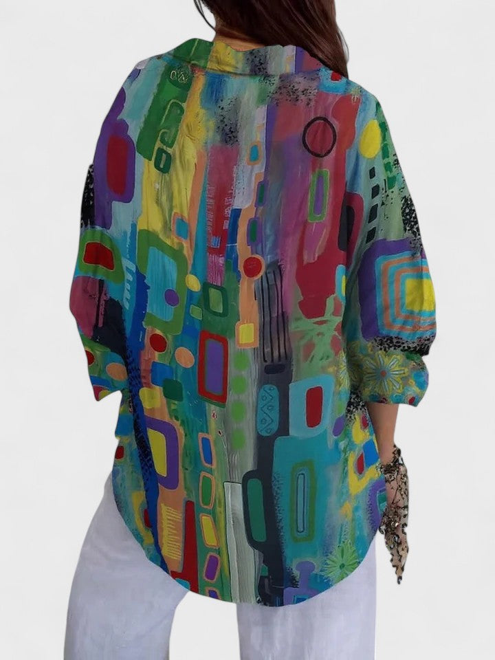 Women’s Geometric Pattern Blouse with Colourful Print