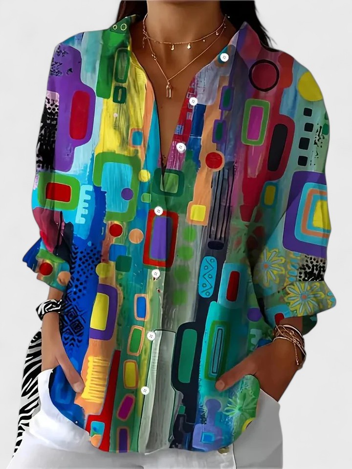 Women’s Geometric Pattern Blouse with Colourful Print