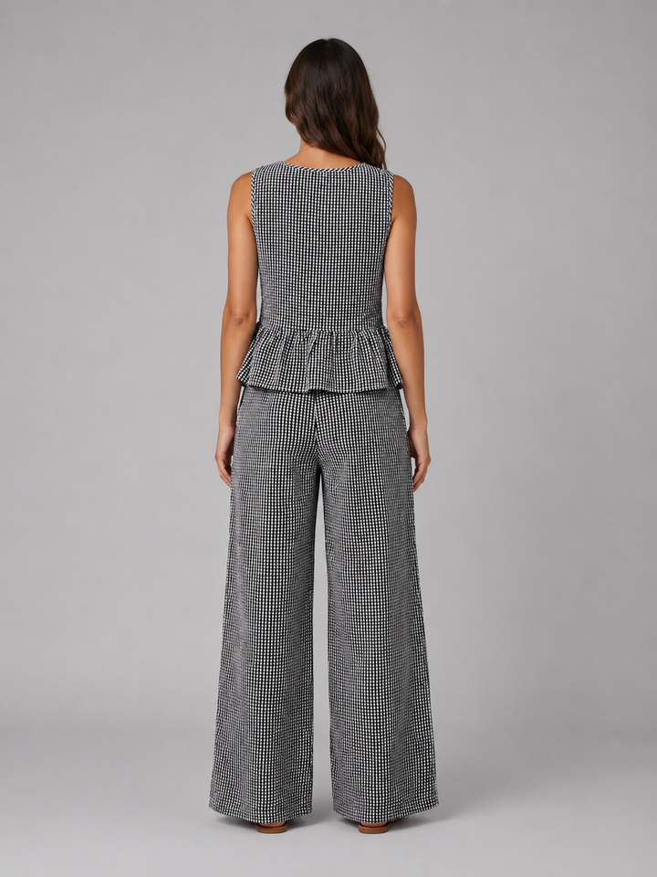 Women’s Gingham Two-Piece Set with Peplum Top