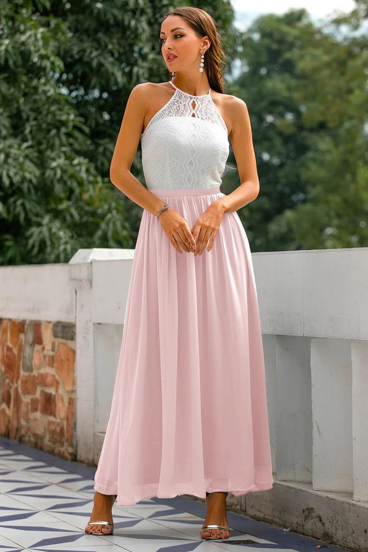 Women's Halter Maxi Dress with Flowing Skirt for Weddings