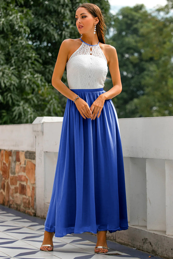 Women's Halter Maxi Dress with Flowing Skirt for Weddings