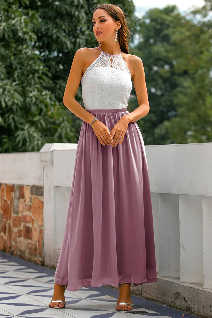 Women's Halter Maxi Dress with Flowing Skirt for Weddings