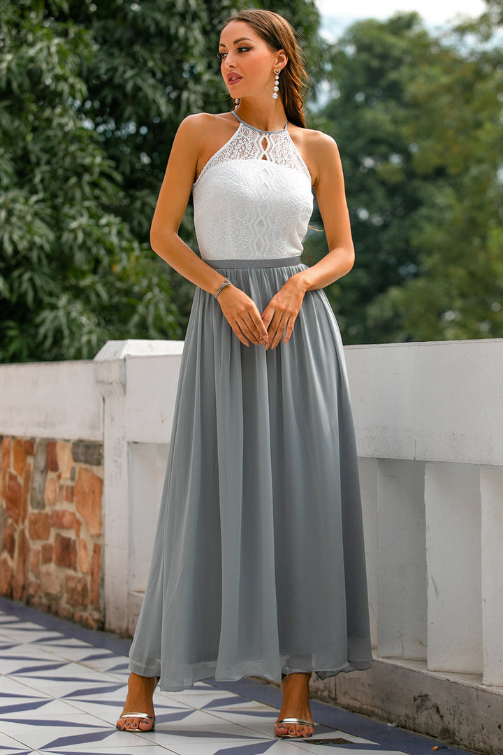 Women's Halter Maxi Dress with Flowing Skirt for Weddings
