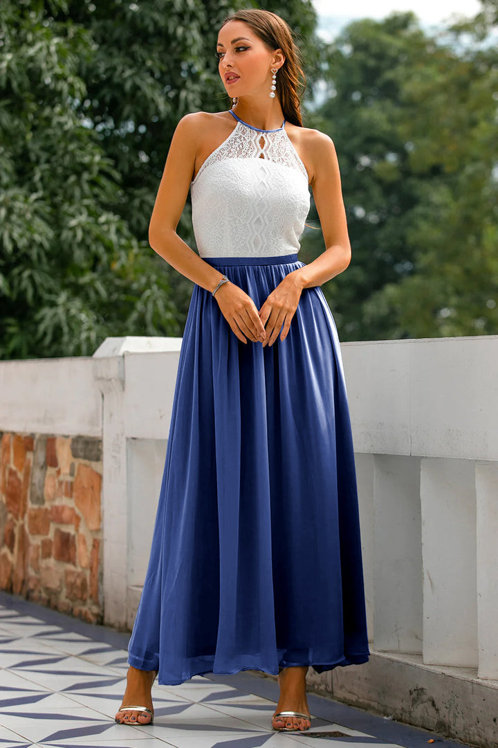 Women's Halter Maxi Dress with Flowing Skirt for Weddings