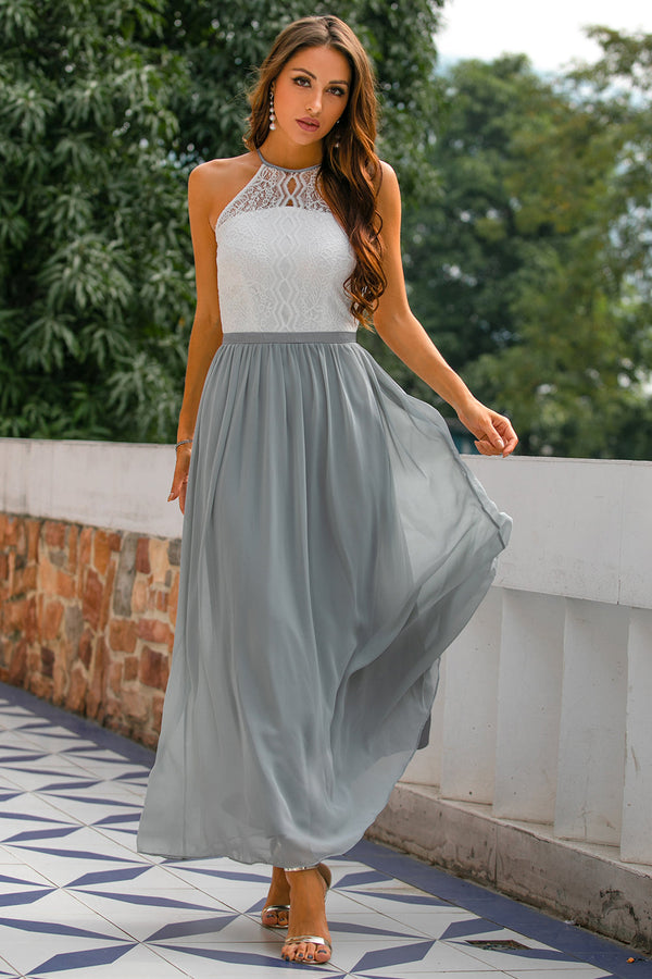 Women's Halter Maxi Dress with Flowing Skirt for Weddings