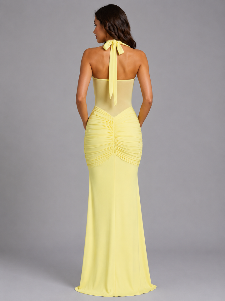 Women’s Halter Maxi Dress with Ruched Bodice
