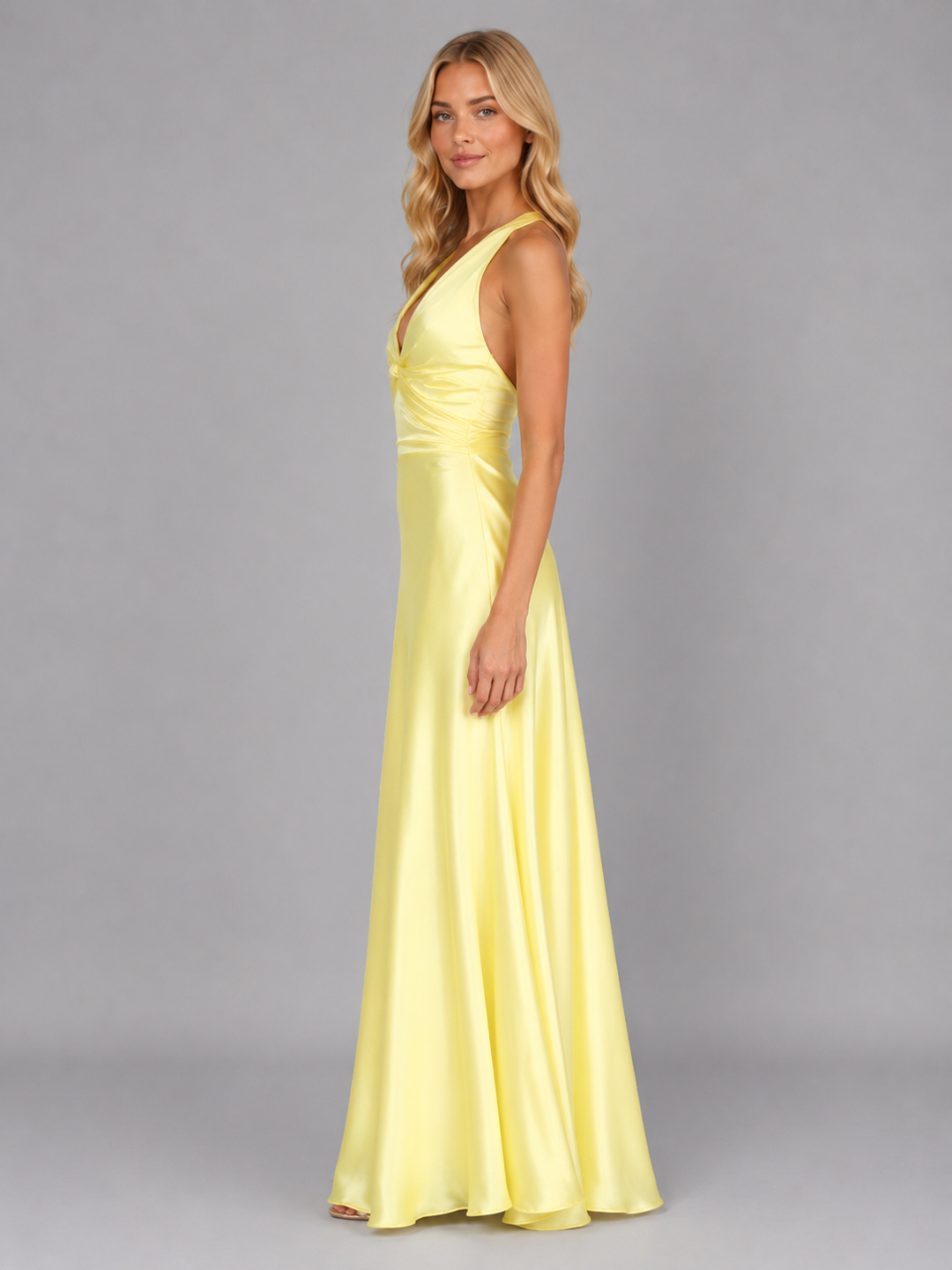 Women’s Halter Maxi Dress with Ruched Waist