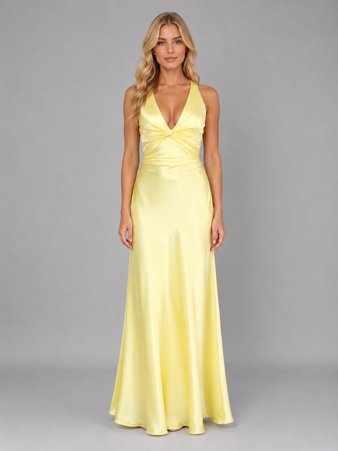Women’s Halter Maxi Dress with Ruched Waist