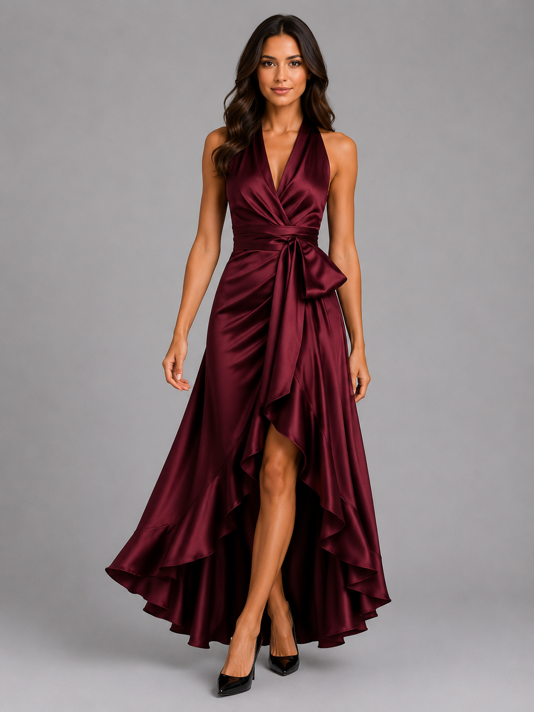 Women’s Halter Maxi Dress with Ruffle Hem