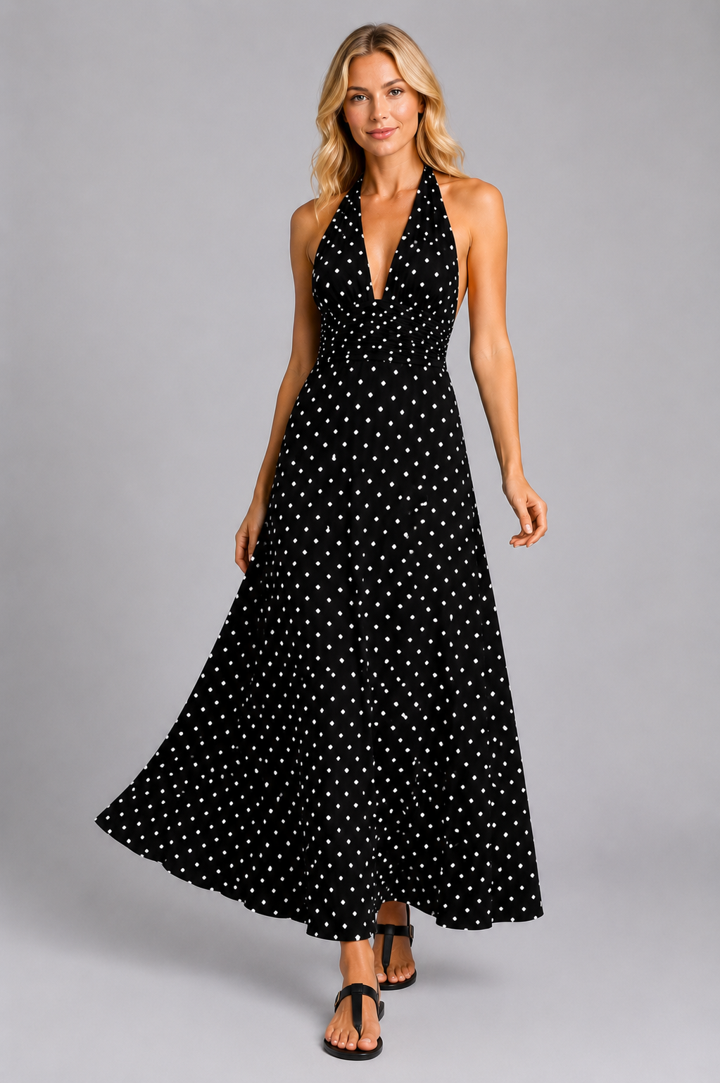 Women’s Halter Maxi with Polka Dot Print