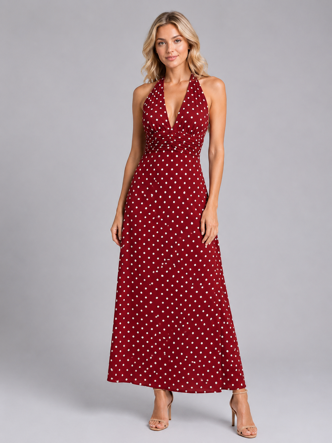 Women’s Halter Maxi with Polka Dot Print