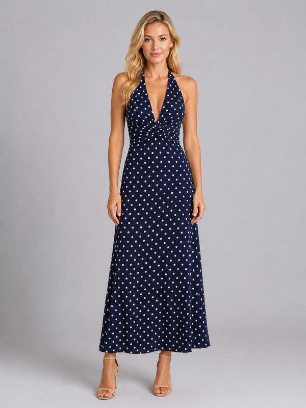 Women’s Halter Maxi with Polka Dot Print