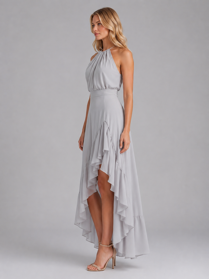 Women’s Halter Midi Dress with Ruffle Hem