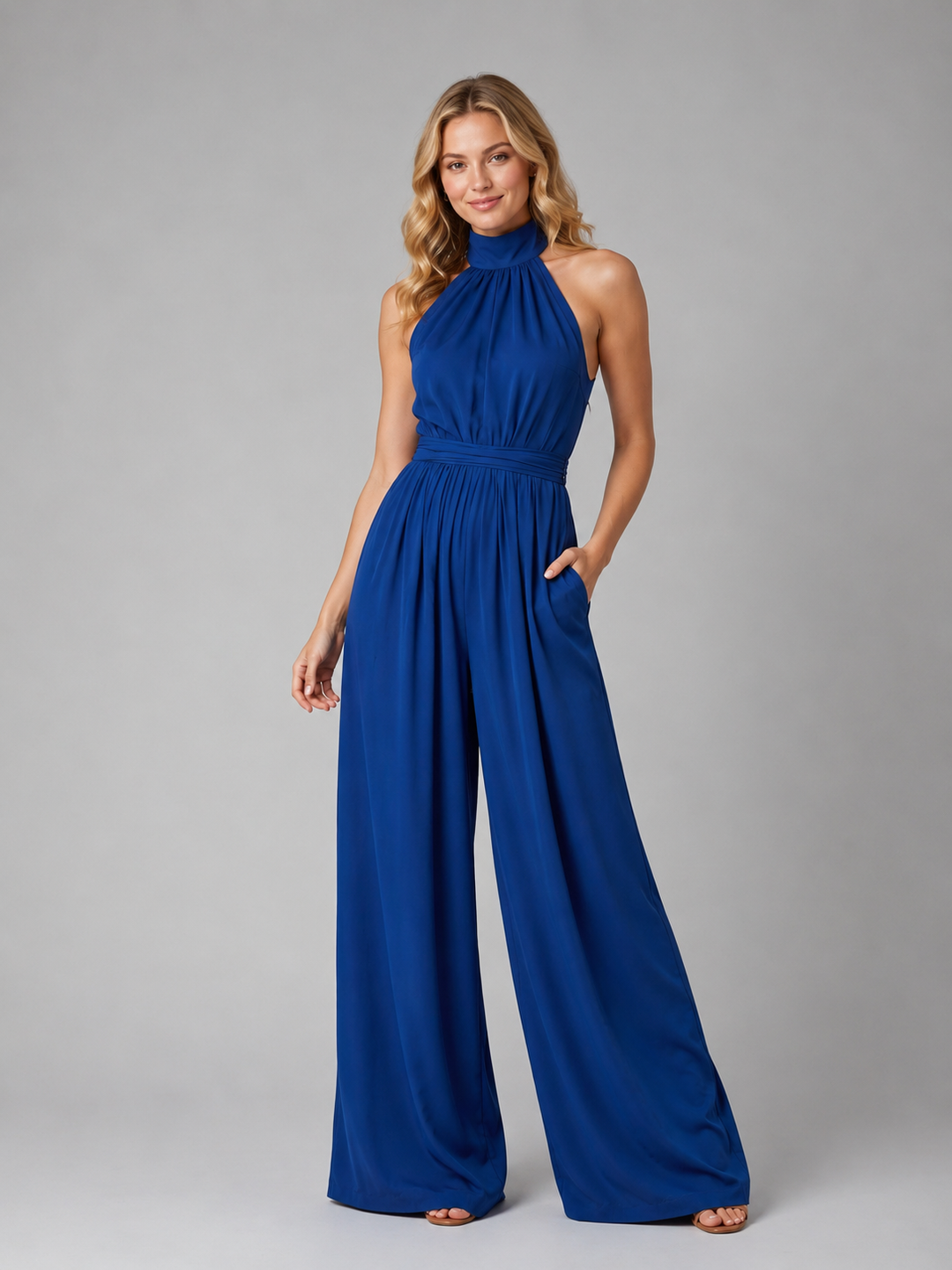 Women's Halter Neck Jumpsuit with Wide Leg