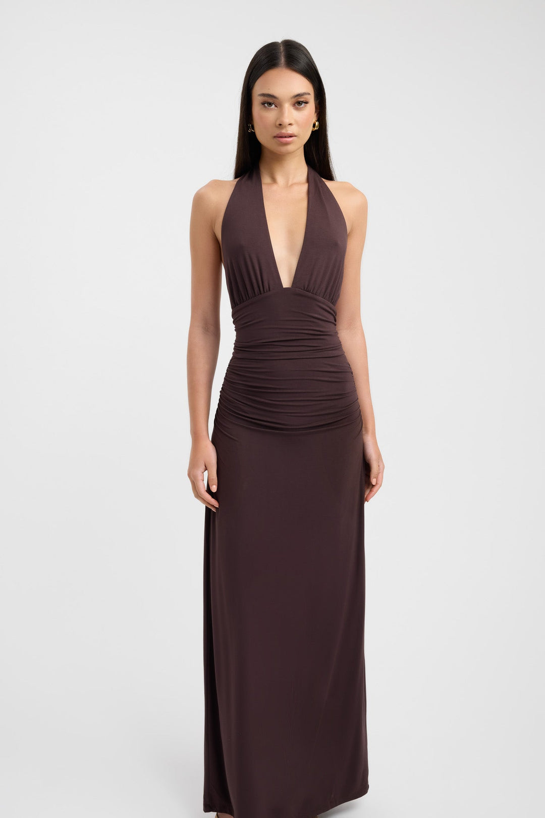 Women's Halterneck Maxi Dress with Ruched Waist for Evening