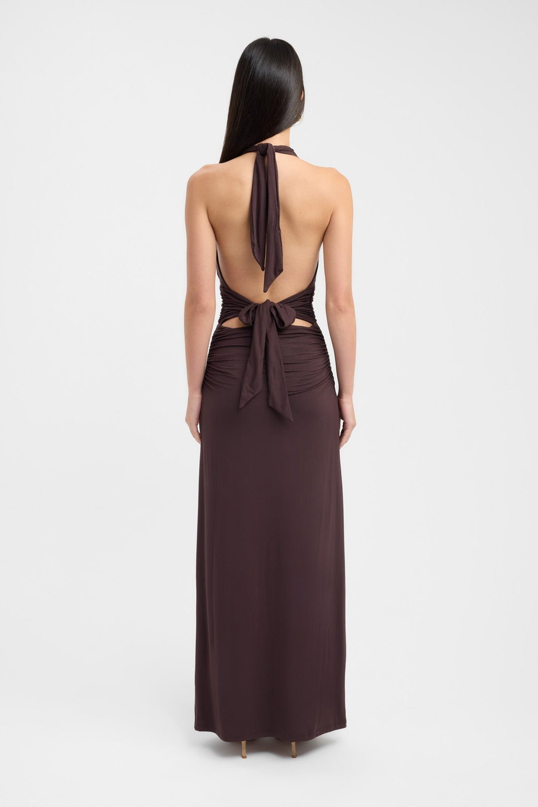 Women's Halterneck Maxi Dress with Ruched Waist for Evening