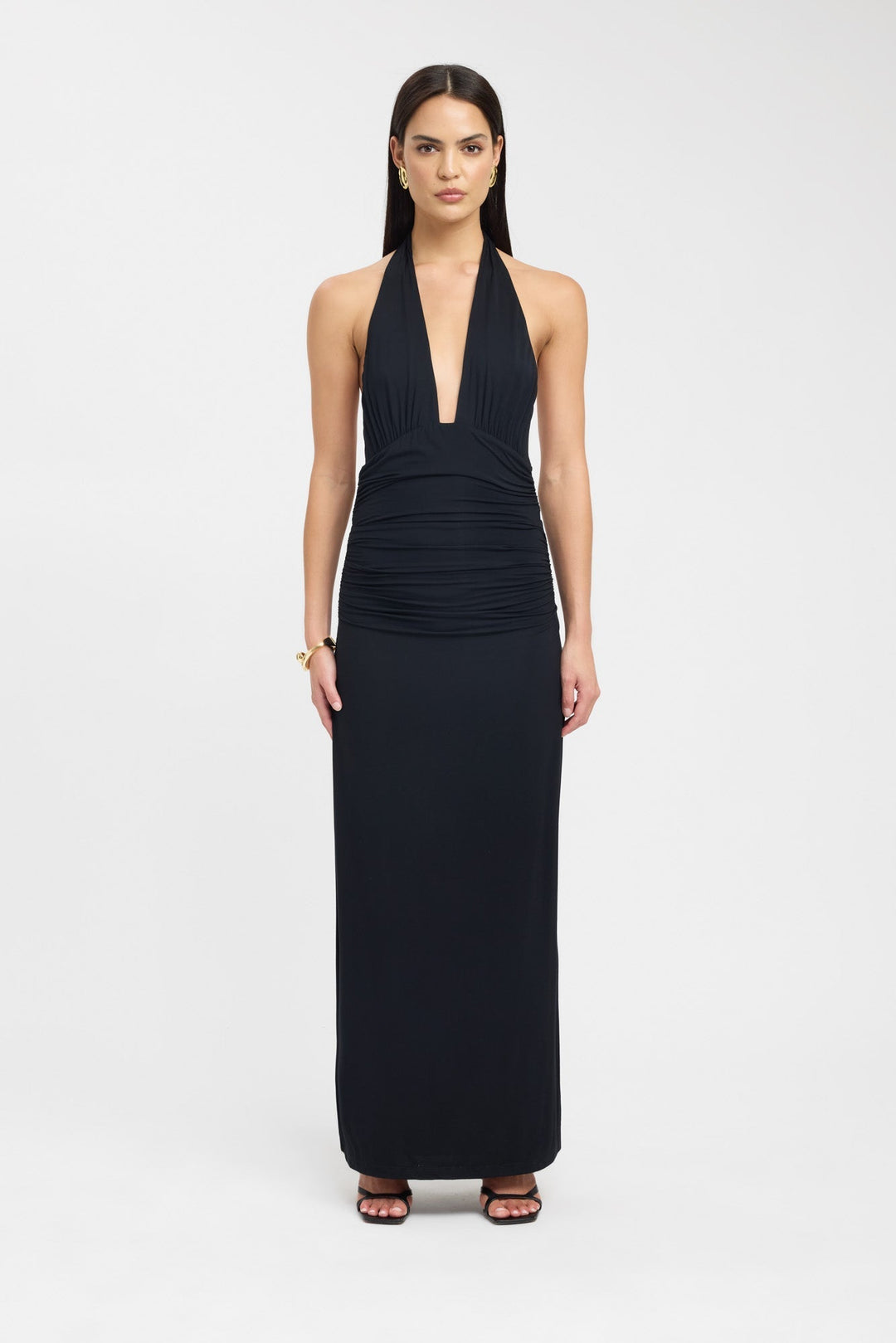 Women's Halterneck Maxi Dress with Ruched Waist for Evening