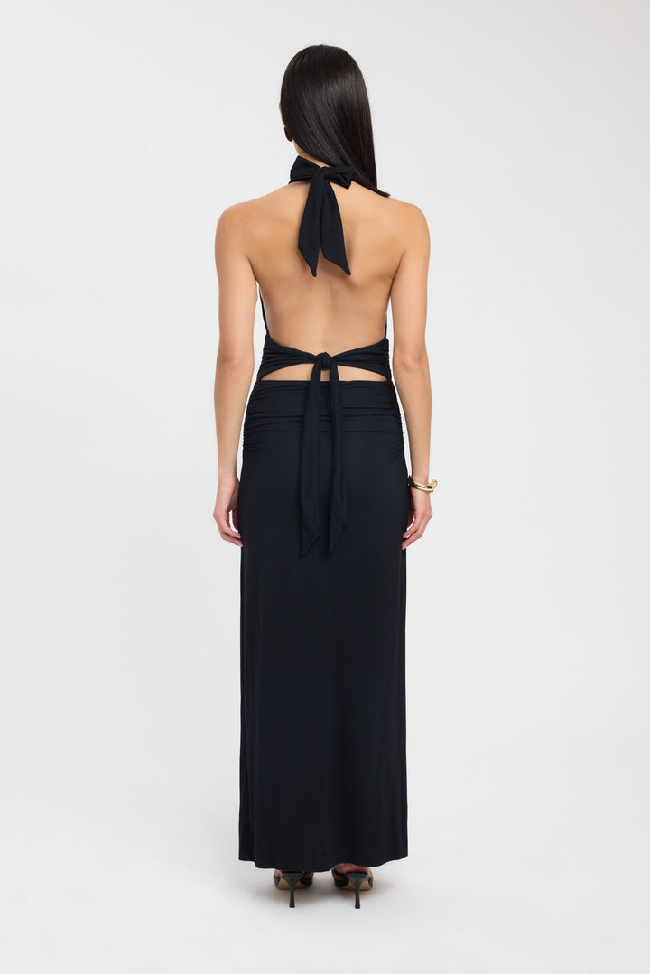 Women's Halterneck Maxi Dress with Ruched Waist for Evening