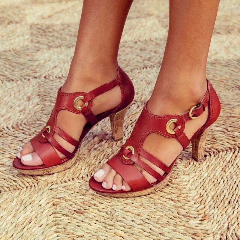 Women's Heel Sandal with Adjustable Straps for Casual
