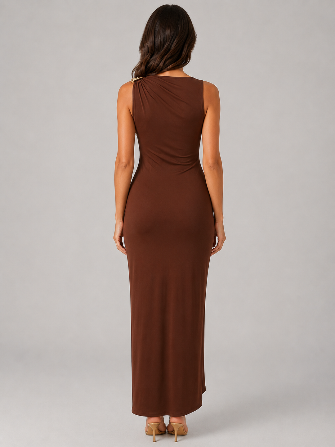 Women’s High-Neck Maxi Dress with Gold Detail