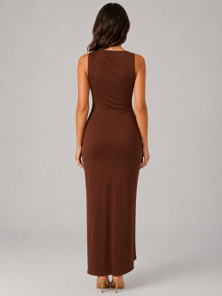 Women’s High-Neck Maxi Dress with Gold Detail