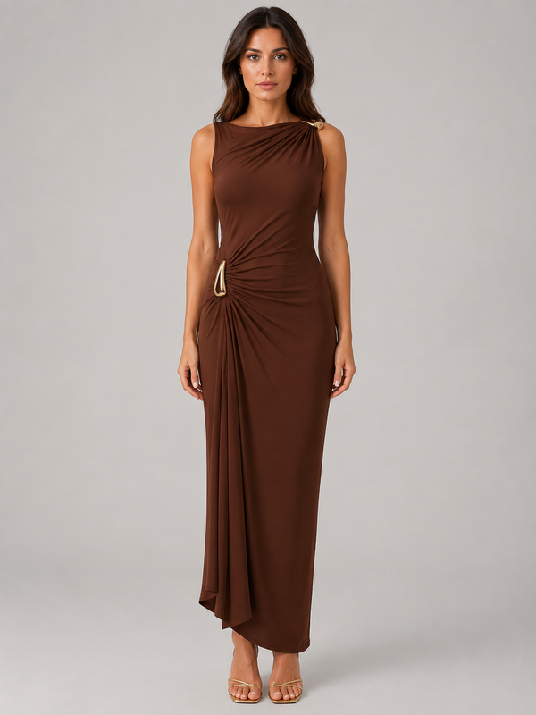 Women’s High-Neck Maxi Dress with Gold Detail