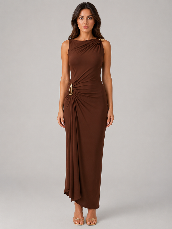 Women’s High-Neck Maxi Dress with Gold Detail