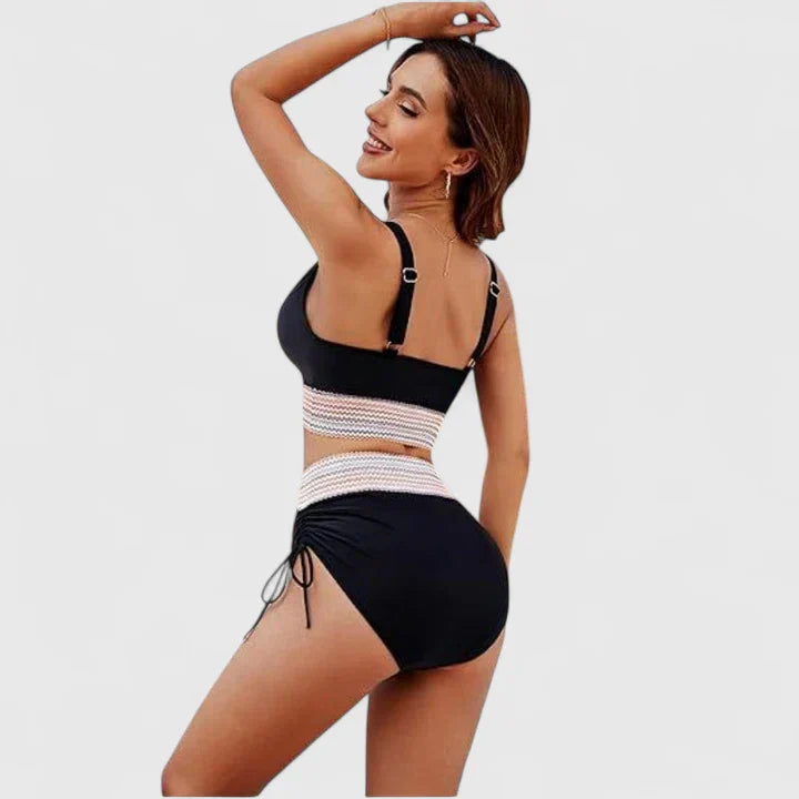 Women's High-Waisted Bikini Swimsuit Set with Crochet Waist