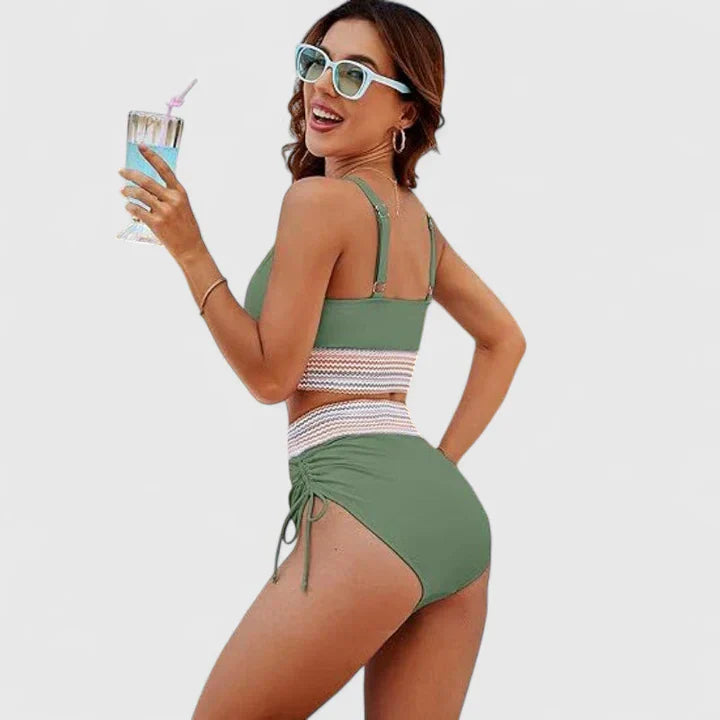 Women's High-Waisted Bikini Swimsuit Set with Crochet Waist
